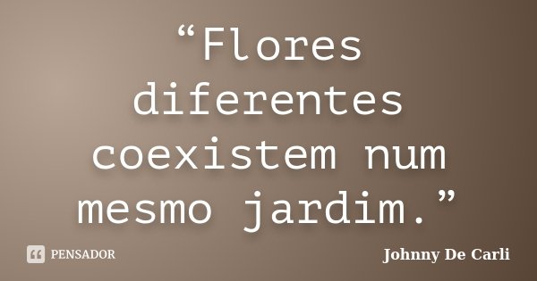 “Flores diferentes coexistem num mesmo jardim.”... Frase de Johnny De Carli.