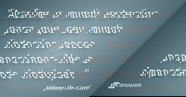 "Acalme o mundo exterior para que seu mundo interior possa proporcionar-lhe a importante intuição."... Frase de Johnny De' Carli.