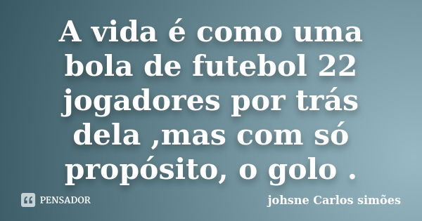 A vida é como uma bola de futebol 22 jogadores por trás dela ,mas com só propósito, o golo .... Frase de johsne Carlos simões.