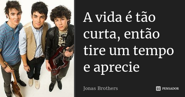 A vida é tão curta, então tire um tempo e aprecie... Frase de Jonas Brothers.
