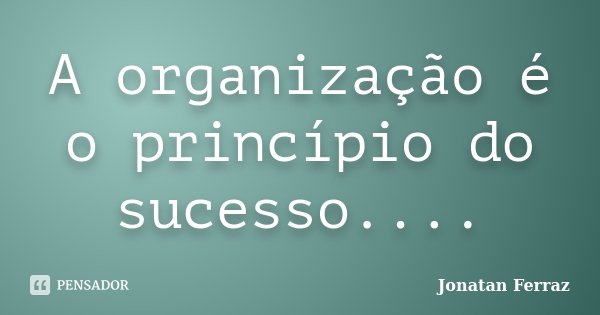 A organização é o princípio do sucesso....... Frase de Jonatan Ferraz.