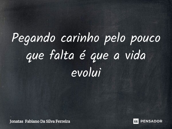 Pegando carinho pelo pouco que falta é que a vida evolui⁠... Frase de Jonatas Fabiano Da Silva Ferreira.
