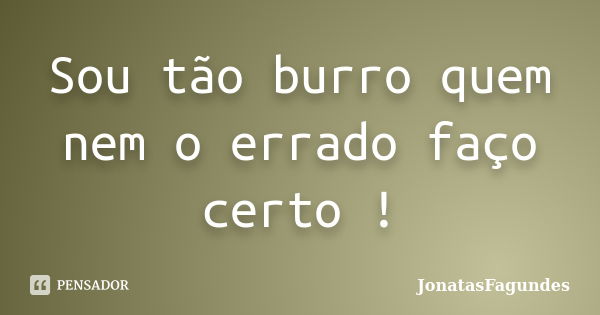 Sou tão burro quem nem o errado faço certo !... Frase de JonatasFagundes.