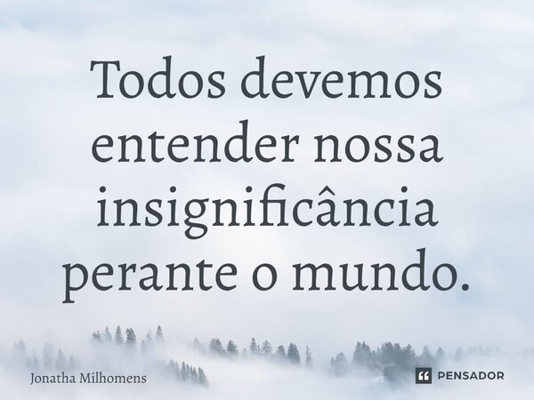 ⁠Todos devemos entender nossa insignificância perante o mundo.... Frase de Jonatha Milhomens.