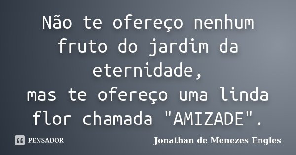 Não te ofereço nenhum fruto do jardim da eternidade, mas te ofereço uma linda flor chamada "AMIZADE".... Frase de Jonathan de Menezes Engles.