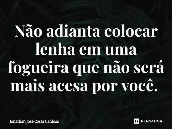 Não adianta colocar lenha em uma fogueira que não será mais acesa por você. ⁠... Frase de Jonathan José Costa Cardoso.