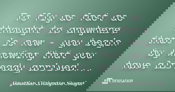 To fly as fast as thought to anywhere that is now - you begin by knowing that you have already arrived...... Frase de Jonathan Livingston Seagul.