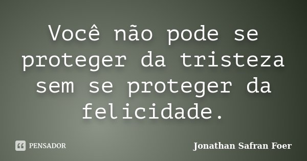 Você não pode se proteger da tristeza sem se proteger da felicidade.... Frase de Jonathan Safran Foer.