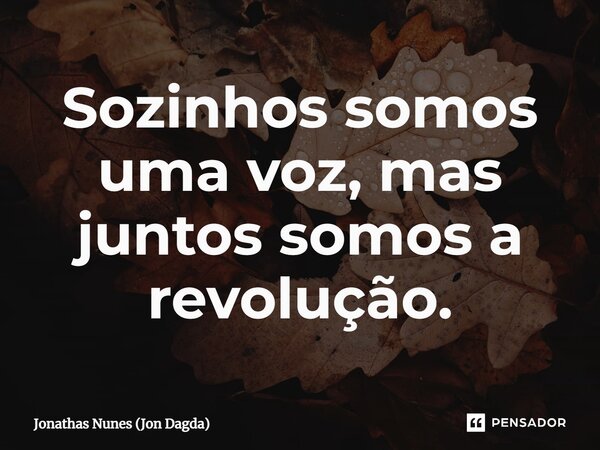 ⁠Sozinhos somos uma voz, mas juntos somos a revolução.... Frase de Jonathas Nunes (Jon Dagda).