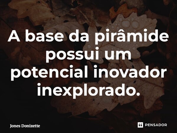 ⁠A base da pirâmide possui um potencial inovador inexplorado.... Frase de Jones Donizette.