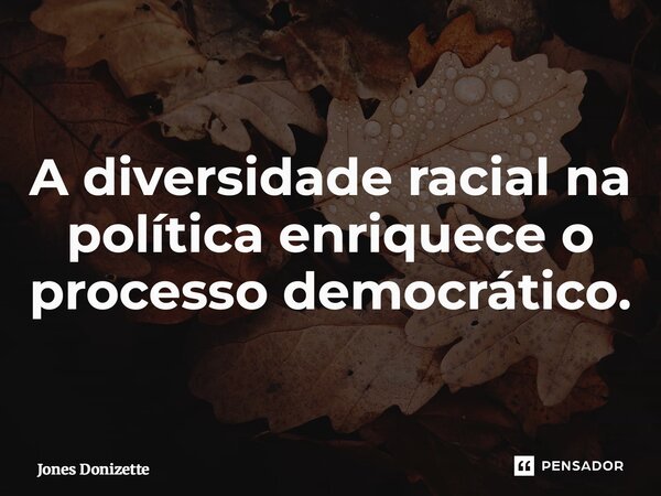 ⁠A diversidade racial na política enriquece o processo democrático.... Frase de Jones Donizette.