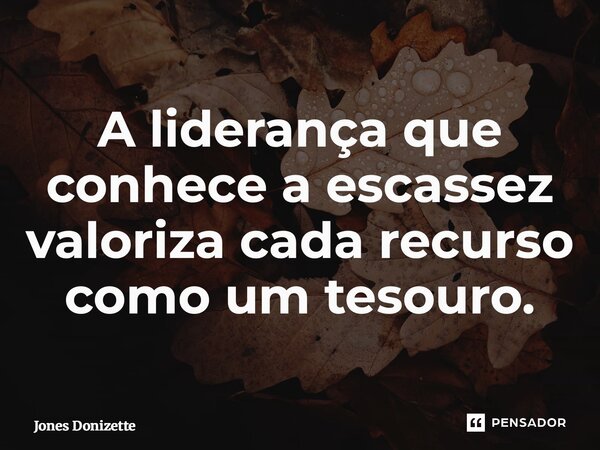 ⁠A liderança que conhece a escassez valoriza cada recurso como um tesouro.... Frase de Jones Donizette.