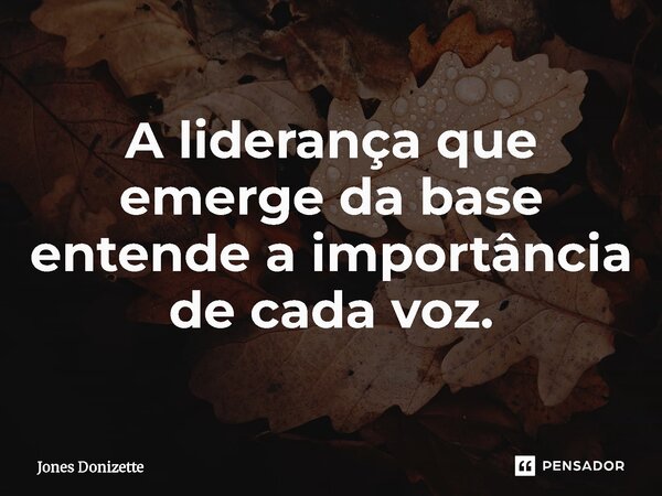 ⁠A liderança que emerge da base entende a importância de cada voz.... Frase de Jones Donizette.