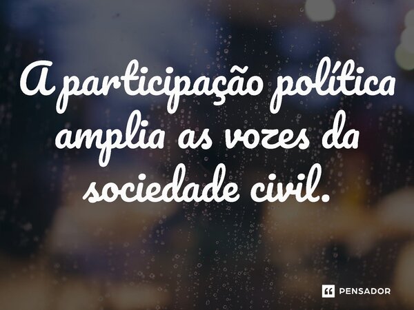 ⁠A participação política amplia as vozes da sociedade civil.... Frase de Jones Donizette.