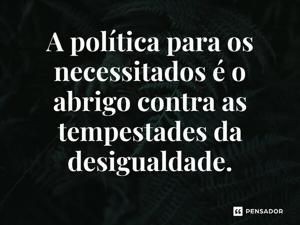 ⁠A política para os necessitados é o abrigo contra as tempestades da desigualdade.... Frase de Jones Donizette.