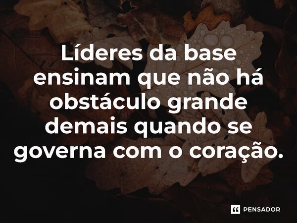 ⁠Líderes da base ensinam que não há obstáculo grande demais quando se governa com o coração.... Frase de Jones Donizette.