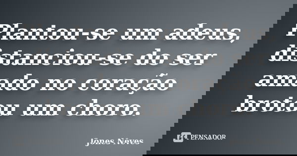 Plantou-se um adeus, distanciou-se do ser amado no coração brotou um choro.... Frase de Jones Neves.