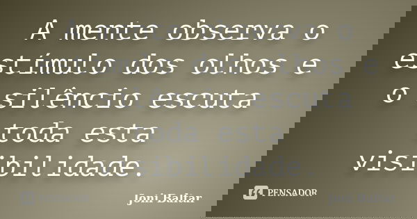 A mente observa o estímulo dos olhos e o silêncio escuta toda esta visibilidade.... Frase de Joni Baltar.