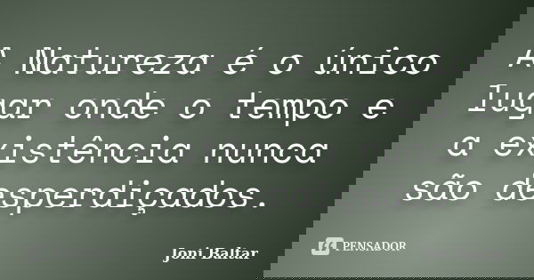 A Natureza é o único lugar onde o tempo e a existência nunca são desperdiçados.... Frase de Joni Baltar.
