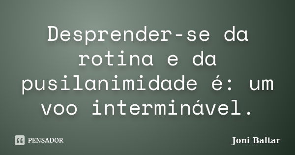 Desprender-se da rotina e da pusilanimidade é: um voo interminável.... Frase de Joni Baltar.