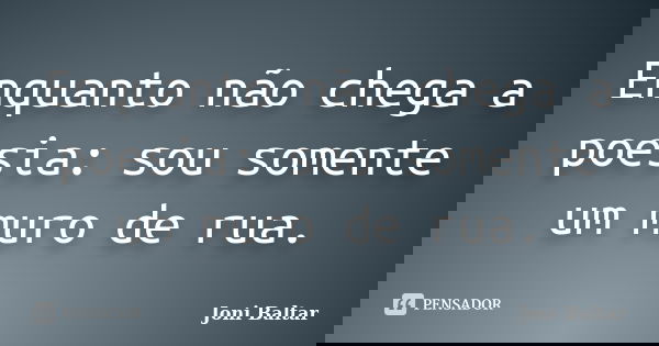 Enquanto não chega a poesia: sou somente um muro de rua.... Frase de Joni Baltar.