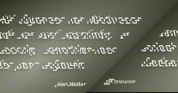 Há lugares na Natureza aonde se vai sozinho, e ainda assim, sentimo-nos ladeados por alguém.... Frase de Joni Baltar.
