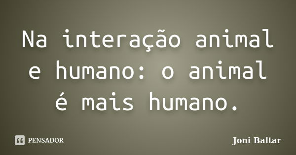 Na interação animal e humano: o animal é mais humano.... Frase de Joni Baltar.