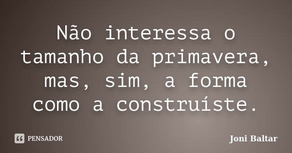 Não interessa o tamanho da primavera, mas, sim, a forma como a construíste.... Frase de Joni Baltar.