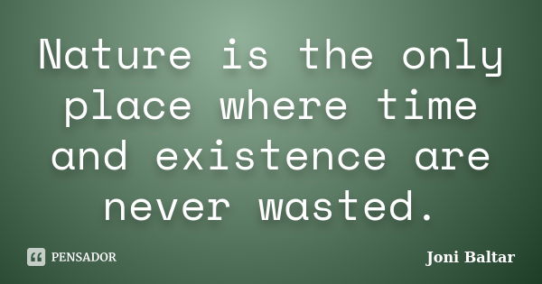 Nature is the only place where time and existence are never wasted.... Frase de Joni Baltar.