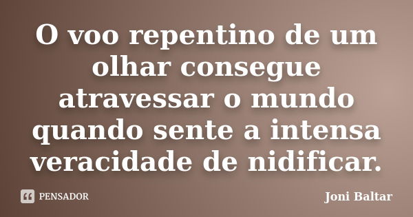 O voo repentino de um olhar consegue atravessar o mundo quando sente a intensa veracidade de nidificar.... Frase de Joni Baltar.