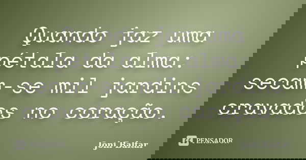 Quando jaz uma pétala da alma: secam-se mil jardins cravados no coração.... Frase de Joni Baltar.