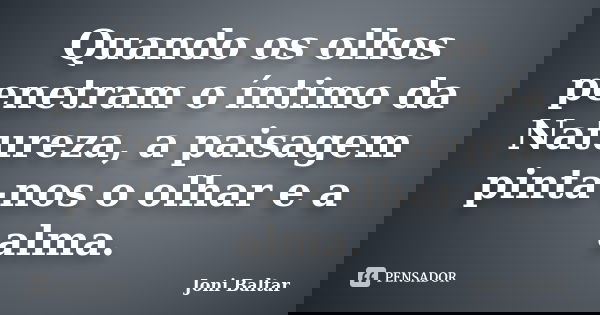 Quando os olhos penetram o íntimo da Natureza, a paisagem pinta-nos o olhar e a alma.... Frase de Joni Baltar.