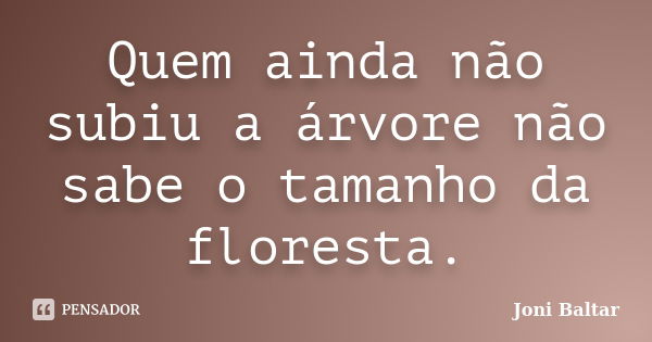 Quem ainda não subiu a árvore não sabe o tamanho da floresta.... Frase de Joni Baltar.