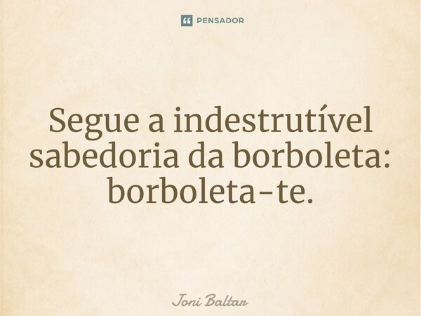 ⁠Segue a indestrutível sabedoria da borboleta: borboleta-te.... Frase de Joni Baltar.