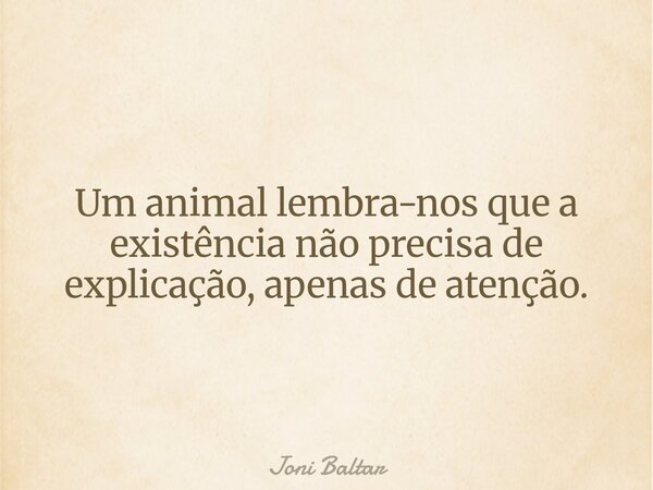 Um animal lembra-nos que a existência não precisa de explicação, apenas de atenção.... Frase de Joni Baltar.