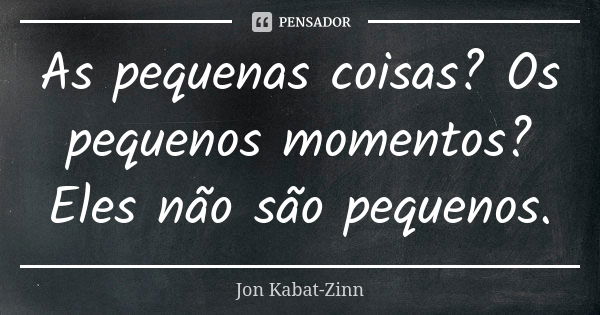 As pequenas coisas? Os pequenos momentos? Eles não são pequenos.... Frase de Jon Kabat-Zinn.