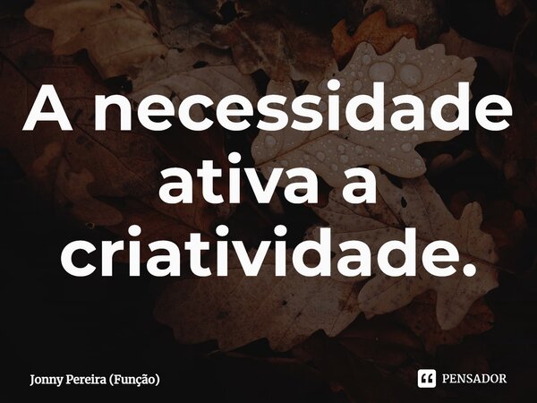 ⁠A necessidade ativa a criatividade.... Frase de Jonny Pereira (Função).