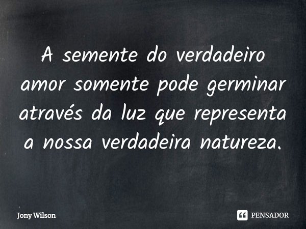 ⁠A semente do verdadeiro amor somente pode germinar através da luz que representa a nossa verdadeira natureza.... Frase de Jony Wilson.