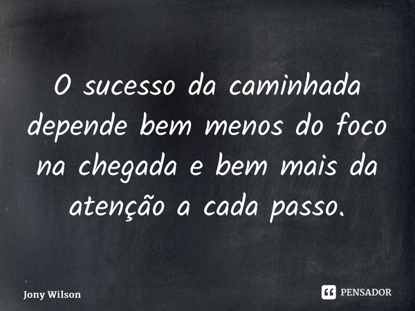 ⁠O sucesso da caminhada depende bem menos do foco na chegada e bem mais da atenção a cada passo.... Frase de Jony Wilson.