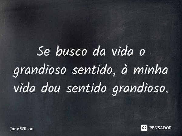 ⁠Se busco da vida o grandioso sentido, à minha vida dou sentido grandioso.... Frase de Jony Wilson.