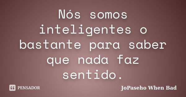 Nós somos inteligentes o bastante para saber que nada faz sentido.... Frase de JoPaseho When Bad.