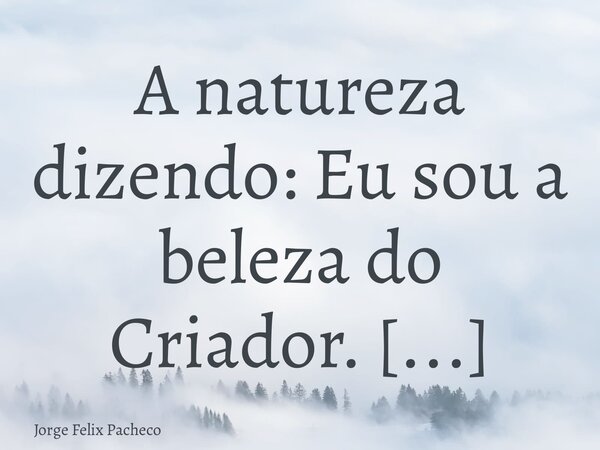 A natureza dizendo: Eu sou a beleza do Criador. Jorge Felix... Frase de Jorge Felix Pacheco.