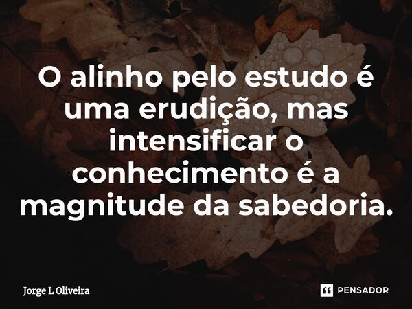 ⁠O alinho pelo estudo é uma erudição, mas intensificar o conhecimento é a magnitude da sabedoria.... Frase de Jorge L Oliveira.
