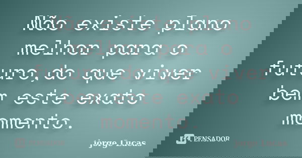 Não existe plano melhor para o futuro,do que viver bem este exato momento.... Frase de jorge Lucas.