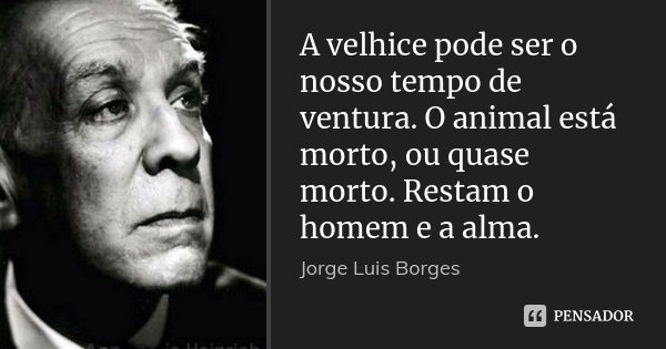 A velhice pode ser o nosso tempo de ventura. O animal está morto, ou quase morto. Restam o homem e a alma.... Frase de Jorge Luis Borges.