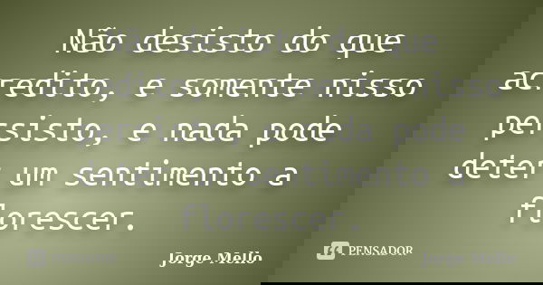 Não desisto do que acredito, e somente nisso persisto, e nada pode deter um sentimento a florescer.... Frase de Jorge Mello.
