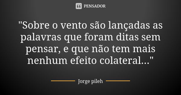 "Sobre o vento são lançadas as palavras que foram ditas sem pensar, e que não tem mais nenhum efeito colateral..."... Frase de Jorge pileh.