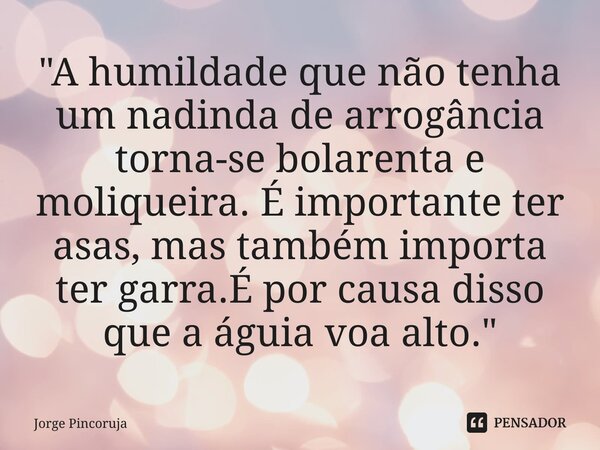 ⁠"A humildade que não tenha um nadinda de arrogância torna-se bolarenta e moliqueira. É importante ter asas, mas também importa ter garra.É por causa disso... Frase de Jorge Pincoruja.