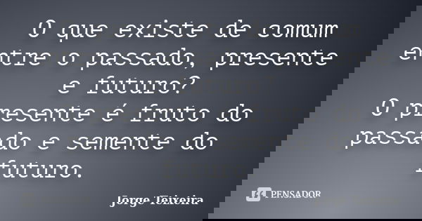 O que existe de comum entre o passado, presente e futuro? O presente é fruto do passado e semente do futuro.... Frase de Jorge Teixeira.