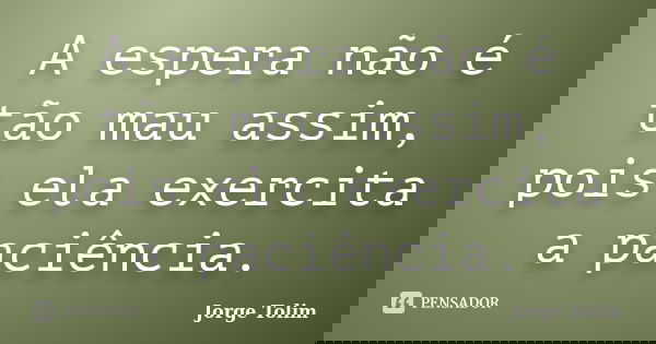 A espera não é tão mau assim, pois ela exercita a paciência.... Frase de Jorge Tolim.